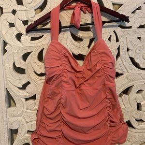 Lands End Rouched Halter Swim Top